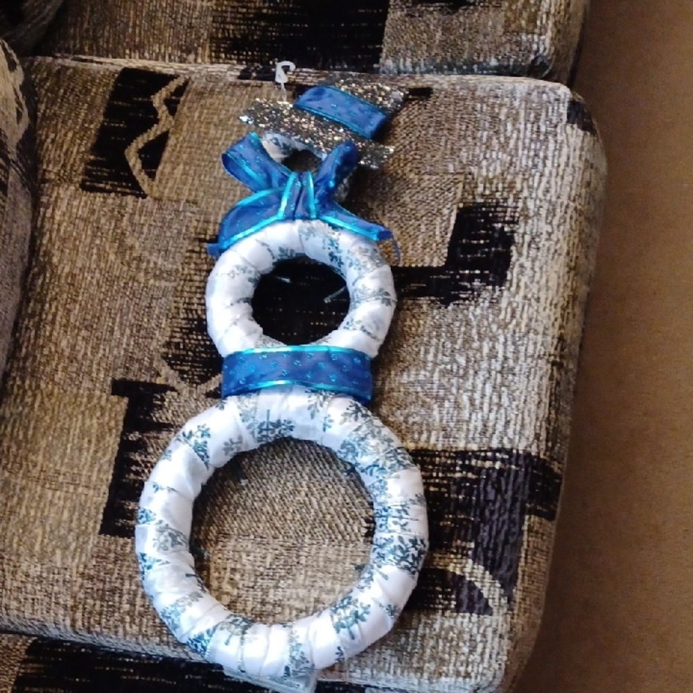 4/$40 Festive Light-Up Blue & White Snowman Wreath - Handmade